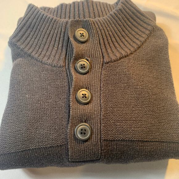 Haggar - Chocolate Brown knit partial button pullover sweater, L Ribbed Neck Cuf - Picture 11 of 11